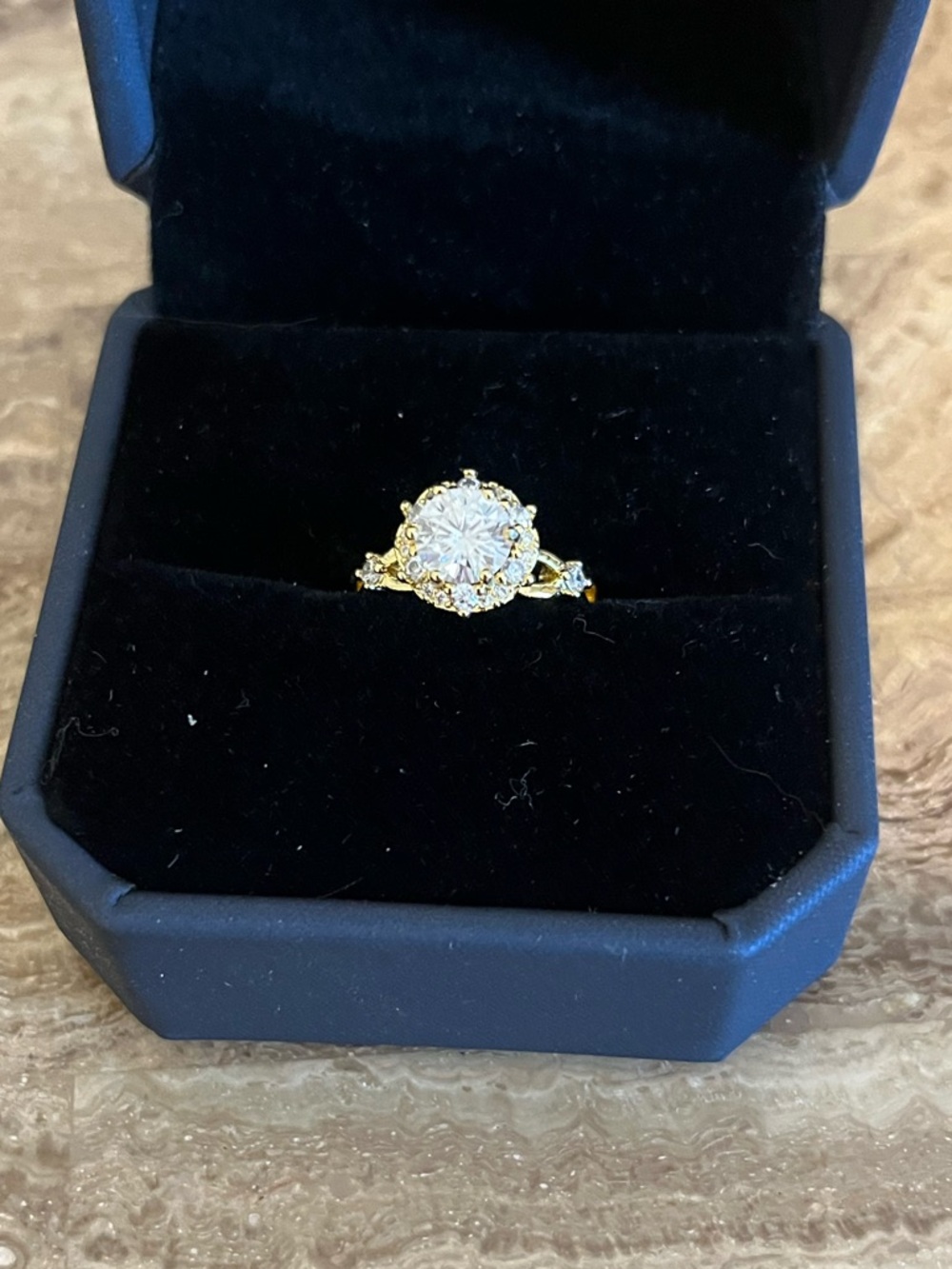 Moissanite Yellow Gold plated engagement ring